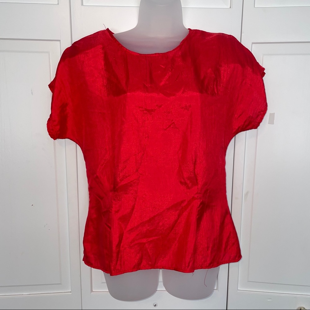 Gianna Red Short Sleeve Blouse Shoulder Pads
